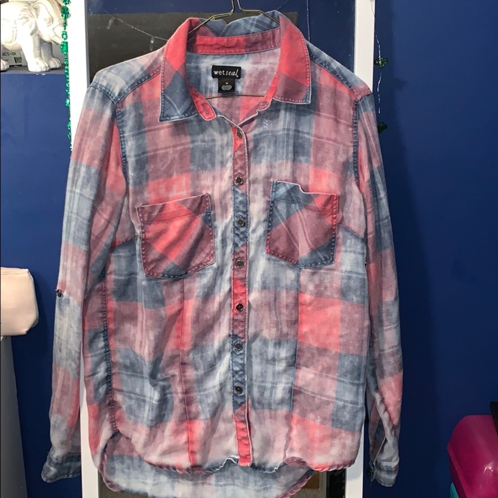 Distressed flannel shirt